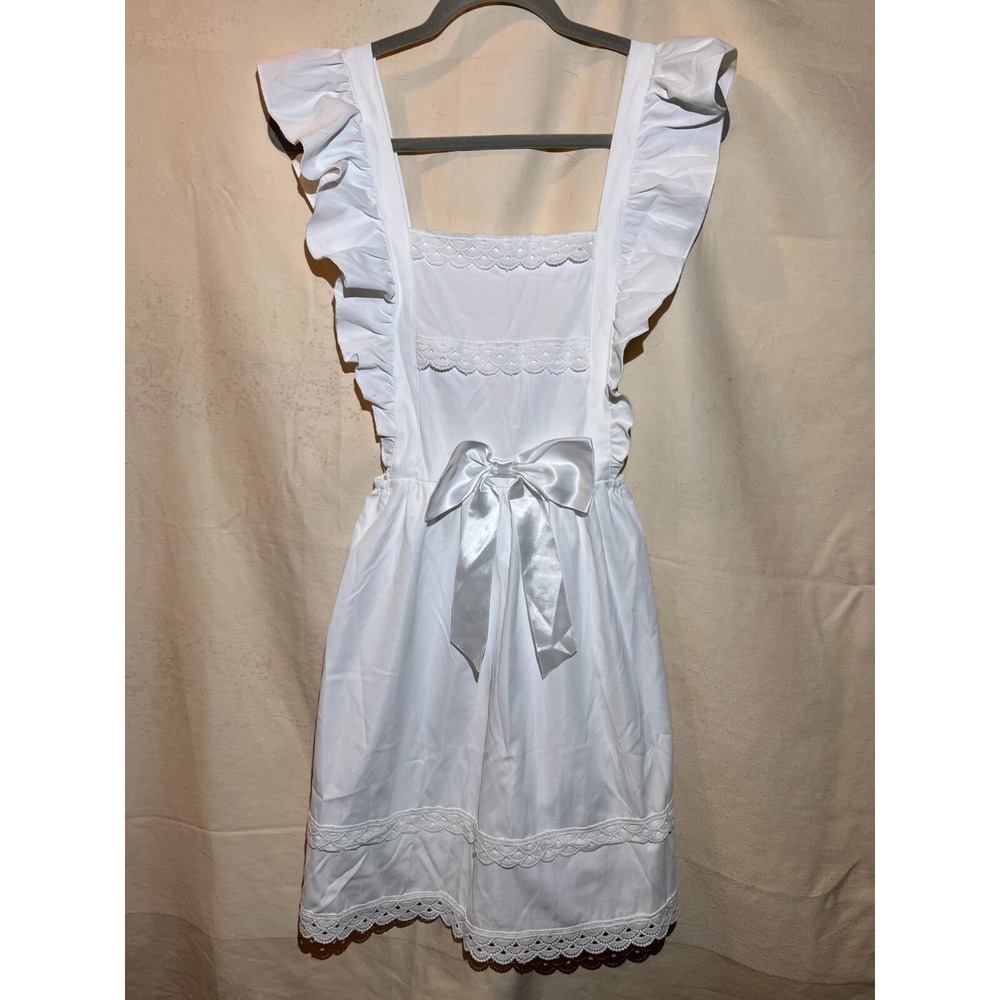 Romwe Lolita Women Ruffles Lace Dress Strappy Bow Retro Costume Apron Dress Q40
